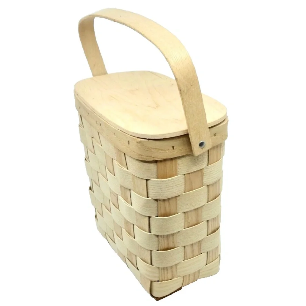 Vintage BASKETVILLE Putney, Vermont - Woven Swing Handle Basket w Lid